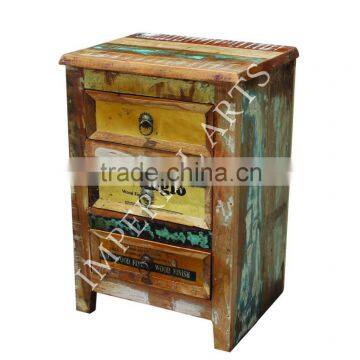 INDIAN RECYCLE WOOD 3 DRAWER BED SIDE, FOR BEDROOM FURNITURE