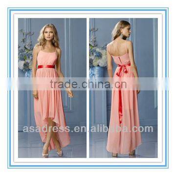 2014 Spaghetti Strap Scoop Neck Back Vent Opening Single-faced Satin Ribbon at Waist Patterns for Bridesmaids Dresses(BDWA-4015)