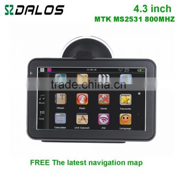 Hot-sell 4.3 inch Car GPS Navigation CPU800M 128MB/4GB + FM + Free latest Maps