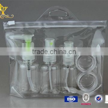 Hot sell plastic travel kit/travel cosmetic bottle set with PVC bag