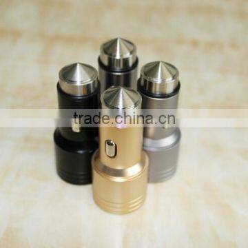 Colorful Aluminum Dual USB Car Charger Escape Equipment Metal Safety Hammer Shape Car Charger For Mobile Devices photo-3