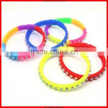 top popular christmas gifts silicone bracelet/silicone wristabnd/silicone power band with diamond