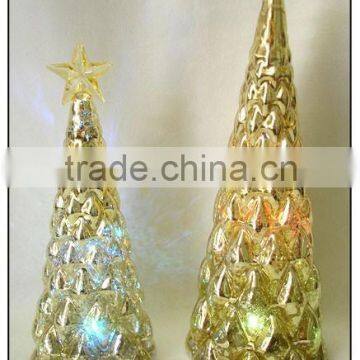 Hand Blown Glass Shiny Tree Top and LED Light