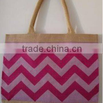 Pink & Orange Color 2016 Chevron Jute Shopping Bag