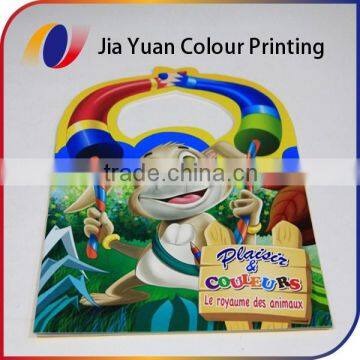 Customized kids coloring saddle stitch book printing service with Die cut handle