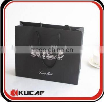 High end silver hot foil logo black paper bag