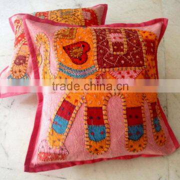 Applique Handcrafted Patchwork Ethnic Tribal Indian Elephant Motif Pillow Cases Toss Cushion