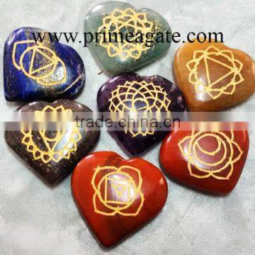 Beautiful Chakra Engraved Heart Set | Engraved Chakra Stones Therapy