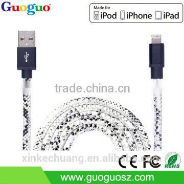 High quality Fast charge 8pin PU leather braided mfi usb cable for iphone7