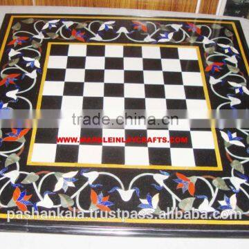 Beautiful Black Stone Inlay Chess Design Table Top