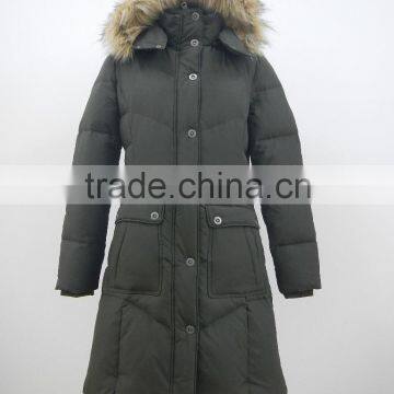 Faux Fur Hood Soft Pongee Fabric Puffer Quilted Womens Bubble Coat photo-2