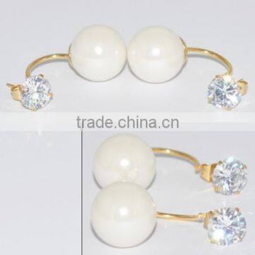 Fashion Stainless Steel Pearl Earring With Diamond Jewellery photo-3