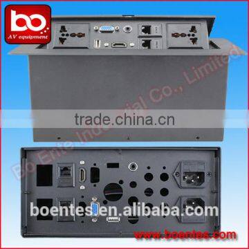 Meeting Tabletop Pop up Multifunction Cabble Cubby With Microphone Computer Socket photo-3