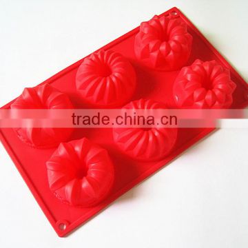 Ready-made FDA food grade non stick 6 cup flower shape cake microwave oven safe silicone moulds