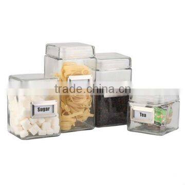 SINOGLASS 4 pcs square shape glass storage jar with glass lid