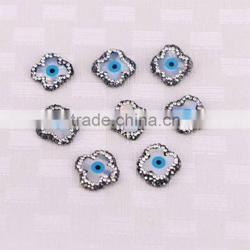 Natural Shell Druzy Beads, Evil Eye Clover shape Pave Zircon Connector Jewelry