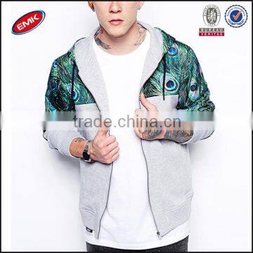 mens zip up hoodies wholesale with Peacock Feather print