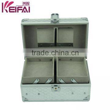 China Manufacturers Double Layer Silver Check Jewerly Box With 2 Tray photo-5