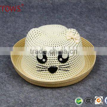 Sun Straw Hat Kids Girls Baby Summer Beach Hat Cartoon Cat Animal Design