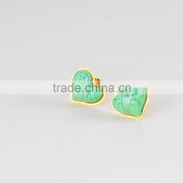 Green enamel heart shaped designer earrings for cute girls