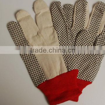 Cotton Canvas Gloves With Red Knitted Cuff