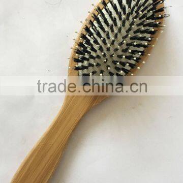 Bamboo handle nylon&bristle paddle cushion hair brush