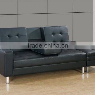 Black color leather sofa bed,with tea table and storage ottoman