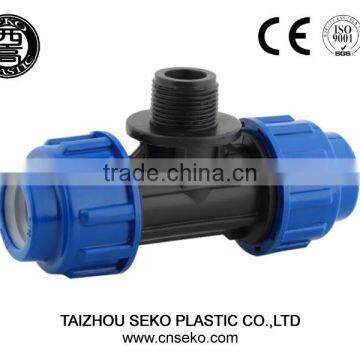 hdpe pp compression fitting/male thread tee PN16 for water supply irrigation pipe fittings