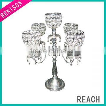 High quality 5 arms tall wedding candelabra centerpiece for tealight candle decoration