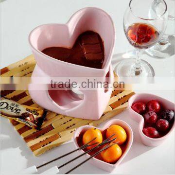 Factory wholesale custom ceramic heart shape chocolate fondue set