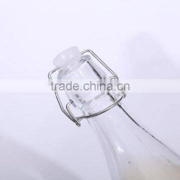 1000ml/500ml/250ml Clear Empty Glass Beverage Bottles With Plastic Clamp Lid Wholesale
