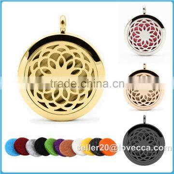 316L Stainless Steel Sunflower Pattern Aromatherapy Essential Oil Diffuser Necklace Locket Pendant