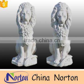 Hand carved marble european lions with sit on the base NTBM-L011Y