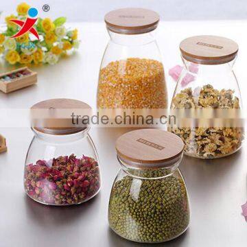 Round Borosilicate Glass Cans with Bamboo Lid for Dry Food