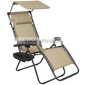 Garden Metal Canopy Folding Beige Zero Gravity Lounge Chair