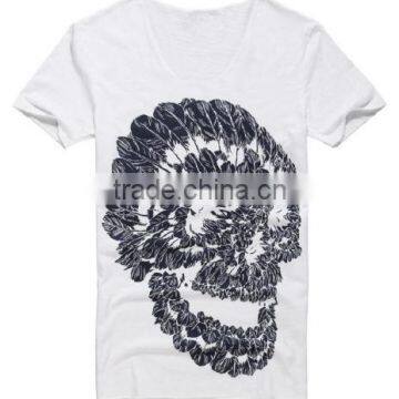 2016 Men Deep V Neck Summer Cotton Skull Print Slim T Shirt photo-5