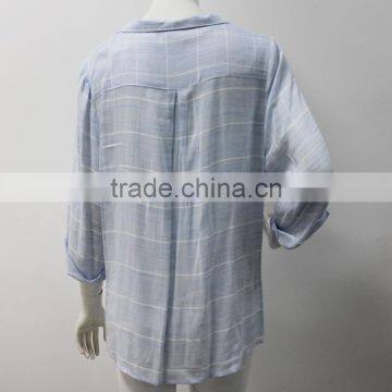 Factory Ladies Summer Tops Charming Cotton Long Sleeve Blue Blouse photo-4