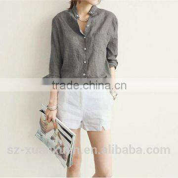 SZXX Wholesale Womens Lady Hemp Breathable Casual Blouse Shirts