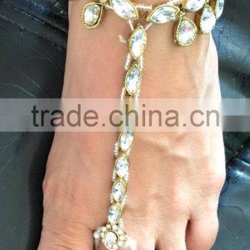 GOLD Crystal Toe Ring ANKLET PAYAL Foot Bracelet Barefoot Sandal photo-2
