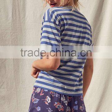 MGOO Fashion Design Stripe Round Neck T Shirt 180 GSM 100% Cotton Wonder Woman T Shirts With Pocket photo-3