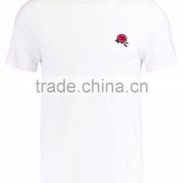 MGOO Latest Blank Organic Cotton T Shirts Mens White Fitness T Shirt Embroidered With Flora photo-6