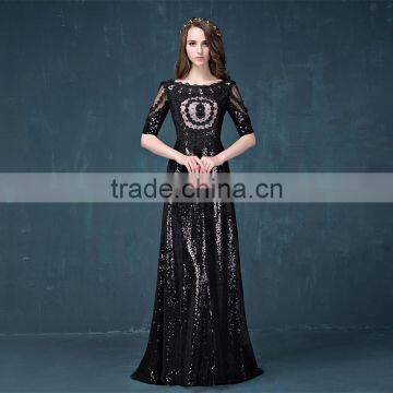 MGOO Wholesale Cheap Price Elegant Chiffon Evening Dresses Long Black Beaded Wedding Party Vestidos 2064 photo-2