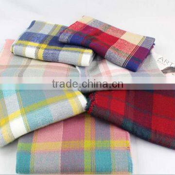 different colors fringed women tartan acrylic scarf