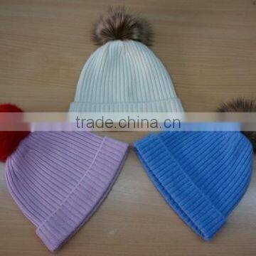 China wholesale Fur pom pom knitting cashmere kids hats caps