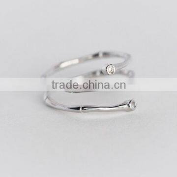 F20060N Bamboo Texture Double Helix Diamond Flexible Silver Ring