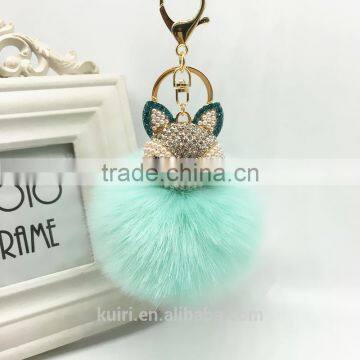 Fahsion Fox Head Faux Fur Keychain HandBag Rhinestone Pendant Charm Soft Car Key Ring 4 Colors Fmq-11 photo-5
