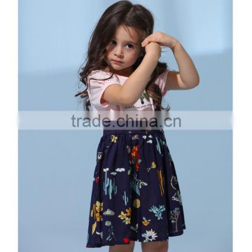 Wholesale cotton childrenswear normal girl printing dress short sleeve