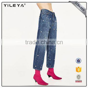 2016 Pearl Decoration Highwaist Jeans Woman New Model Jeans Pants photo-3