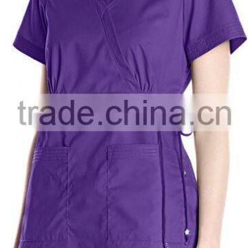 Customed Plain Blank Multi-Colors Easy-Fit Nursing Scrubs Tops With Adjustable Side Tie photo-2