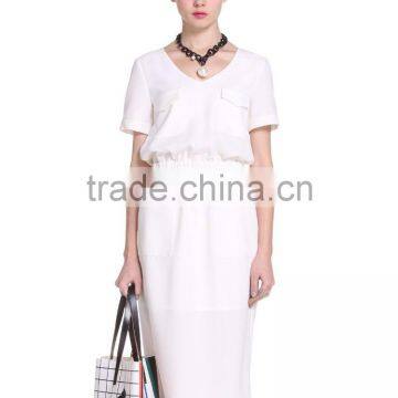 Ladies Solid White Color Mid-long Baggy Dress